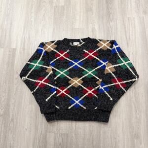 Vintage Bill Ditfort Sweater Men's Large Argyle Crewneck Knit 90s 100% Wool